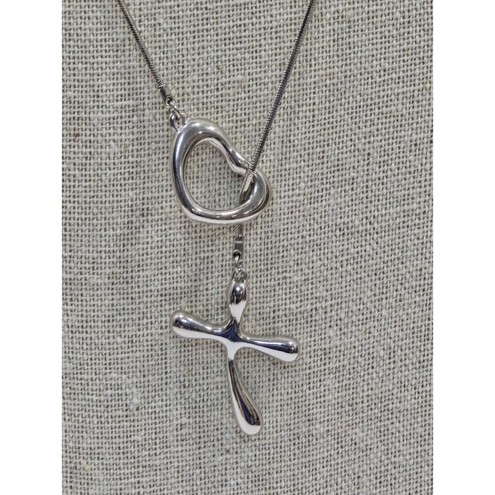 Token Of Love Heart Cross Intertwined Silver Chain Necklace Christian Agape - Picture 4 of 13
